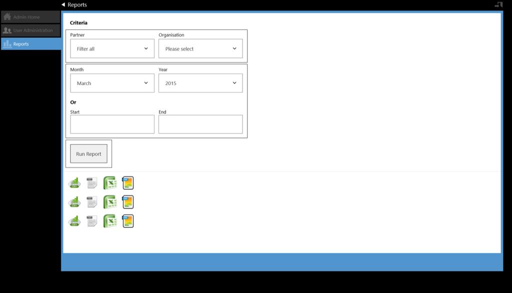This will generate a report for all user within that partner and organisation in two ways, either for all users created