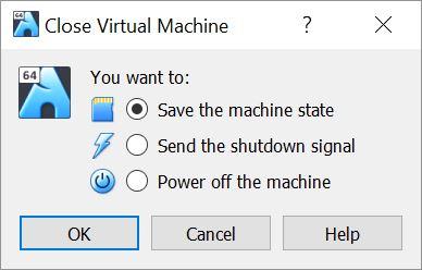 4 Stopping your virtual machine To stop your virtual machine (similar to closing your laptop, causing the real operating system and applications to sleep), click on the File menu tab at the top of