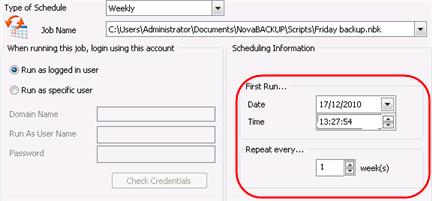 Step 9 In the Scheduling Information box select the first date and time and the frequency with which you
