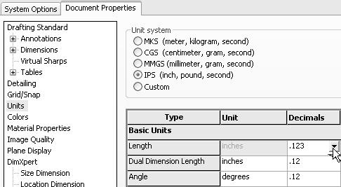 The Document Properties Grid/Snap dialog box is displayed. 41) Un-check the Display grid box. Return to the SolidWorks Graphics window. 42) Click OK from the Document Properties Grid/Snap dialog box.