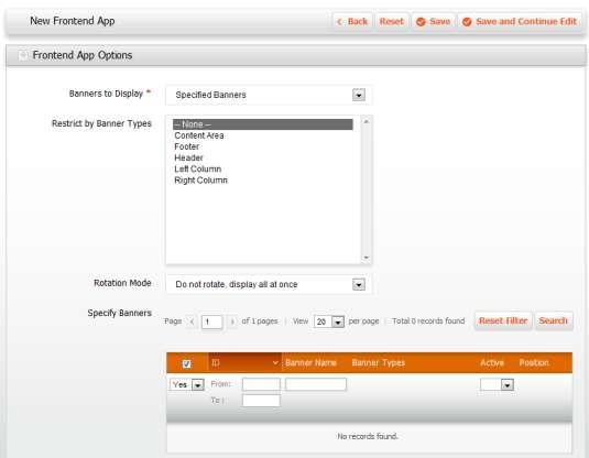 Working with frontend Apps 2. In the Banners to Display drop-down menu, select Specified Banners.