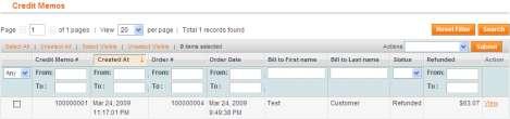 1. From the Admin Panel, select Sales > Credit Memos. The following page will be displayed: 2.