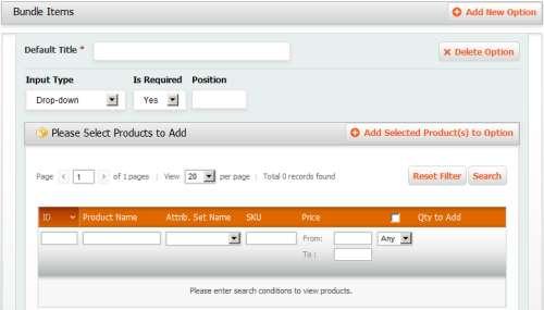 5. Click the button to associate products to this option. 6. Click Reset Filter to load all available products.