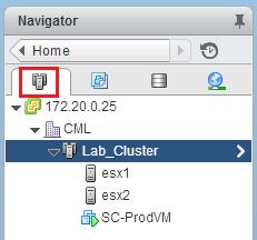 Create example virtual machine 17) Next, you will create a new virtual machine to add some data to your datastore. a. On the Navigator Bar, click on Hosts and Clusters. b.