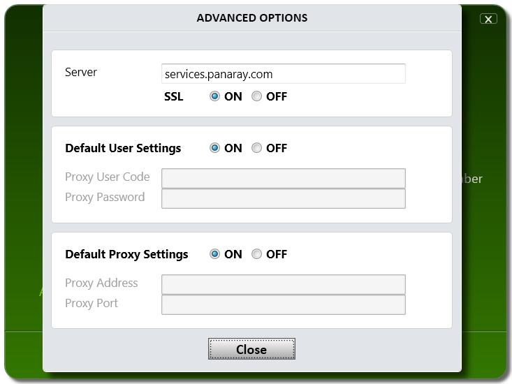 The Proxy Settings are configured via the Advanced Options link on the PANARAY login screen. To configure the proxy setting in PANARAY: 1. Start the application.