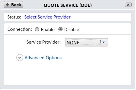 4. From the Quote Service (DDE) dialog box, select your Quote Service provider from the service provider drop down list. 5.
