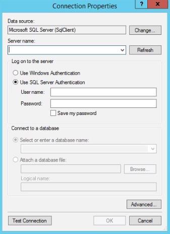 Figure 4: Connection Properties 3. Enter the login credentials. If using Windows integrated security, select Use Windows Authentication.