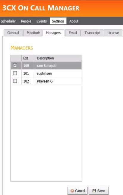 3. Managers Managers screen enables you to control who can access the configuration screens by