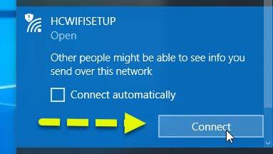 Once you connect to HCWIFISETUP a browser will open with the information below. Enter your HC network username and password.