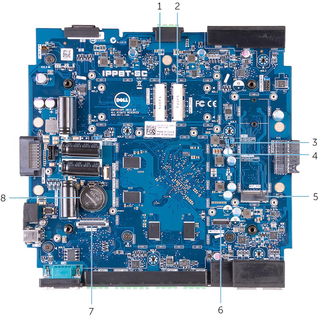 Technical overview 3 System-board components 1. mobile broadband connector (MINI_CARD2) 2. wireless card connector (MINI_CARD1) 3. CMOS reset jumper (CMOS) 4.