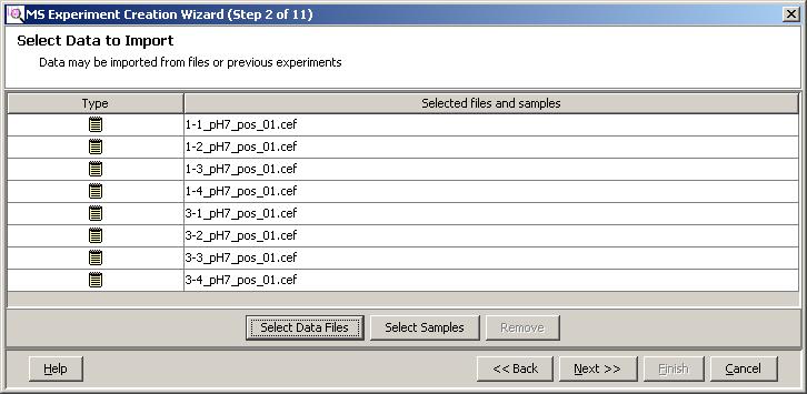 2 Select the smple dt to import in the MS Experiment Cretion Wizrd (Step 2 of 11). c d Click Select Dt Files to disply the file selection dilog ox. Select ll of the.