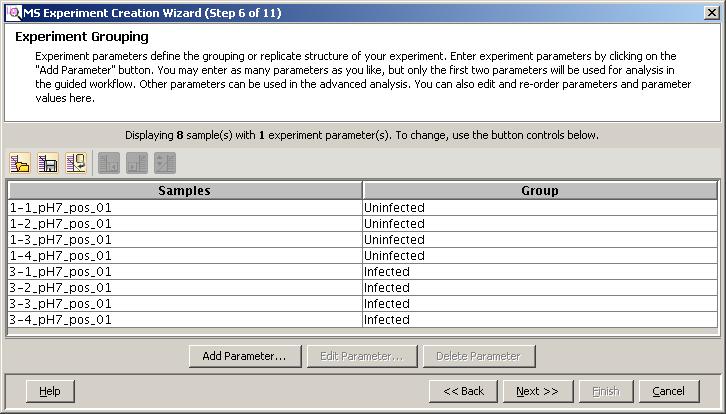 n Click Next when you hve completed your experiment grouping. You cn sve your experiment grouping in t seprted vlue (TSV) file y using the Sve experiment prmeters to file utton.
