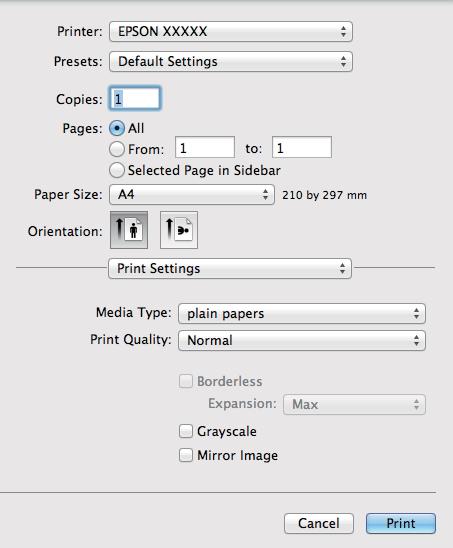 Printing C D E F Select the product you are using as the Printer setting. Depending on your application, you may not be able to select some of the items in this dialog box.