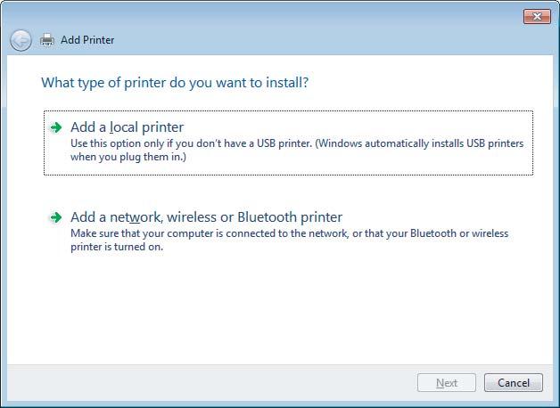 Printing Windows Vista: Click the start button, select Control Panel, and then select Printer from the Hardware and Sound category.