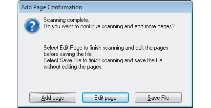 without displaying the Add Page Confirmation window. Epson Scan starts scanning your document.
