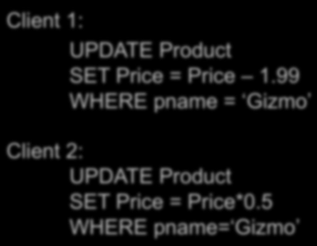 Different Types of Problems Client 1: UPDATE Product SET Price = Price 1.