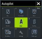 The following pop-ups are available: Autopilot controller, showing active mode, heading,