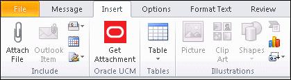 Integration Into Lotus Notes Insert Ribbon The Desktop Integration Suite client software adds a Get Attachment item to the Insert ribbon in Microsoft Outlook 2010 (Figure 5 5).