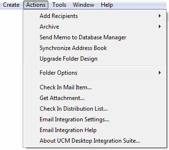Content Pane and Preview Pane 5.3.2 Integration Items in Actions Menu The Desktop Integration Suite client software adds a number of new items to the Actions menu in Lotus Notes (Figure 5 8).