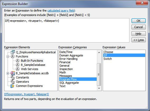 Program Flow and under Expression Values, choose IIf function populated in the builder at
