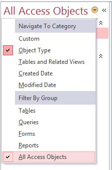 If not, click on the All Access Objects drop down list