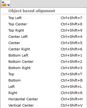 Left Aligns the selected object at the left of the current position. Ctrl + L Right Aligns the selected object at the right of the current position.