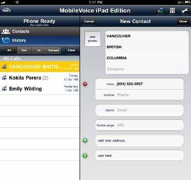 MobileVoice ipad Edition User Guide Creating a Contact from History You can create a contact from a