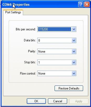 Step 4: Select the COM port properties