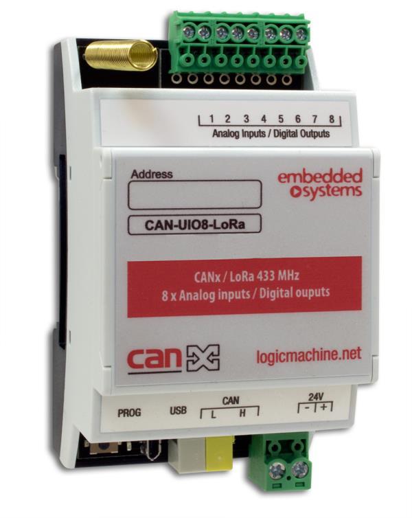 2019 Application Universal 8 channel IO device is designed to be used in building automation applications as an extension module to LogicMachine series devices based on CAN FT bus.