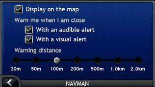 icn 700 series Reference POI Alerts The POI Alert preferences allow you to set warning chimes and visual warnings for custom POI categories that will activate within a chosen distance-radius of your