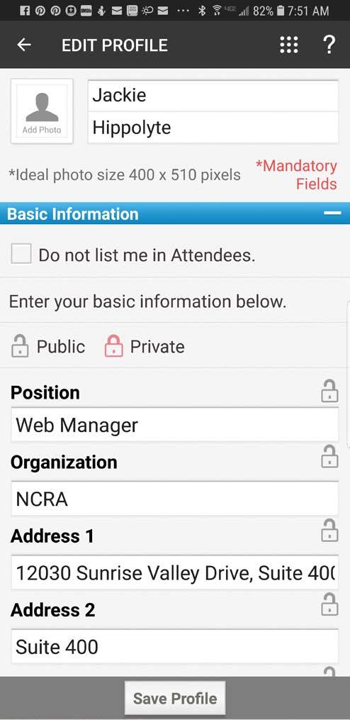 MyProfile: Edits Option to remain unlisted in attendee list Select the Do not list me in Attendees box to completely hide your profile from the attendees list Public vs.