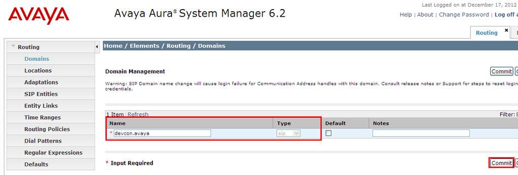 6. Configuring Avaya Aura Session Manager This section provides the procedures for configuring Session Manager. Session Manager is configured via System Manager.