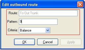 In the resulting screen enter a descriptive name in the Route field and in the Pattern field define any prefix required by outbound calls.
