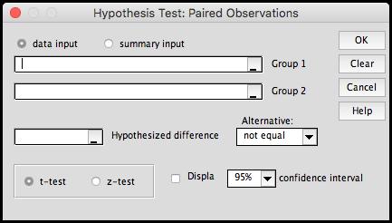 If your data is already in the form of differences, you would use the Mean vs. Hypothesized Value test. The t-z option determines what distribution is used for calculating the p-values.