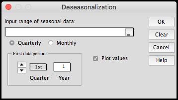 Deseasonalization In order to do deseasonalization you must have at least two years of data (i.e., 8 quarters or 24 months).