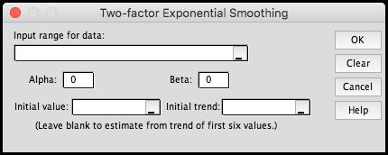 Exponential Smoothing Simple Exponential Smoothing Select a single column of data as the input range of the data to be smoothed.