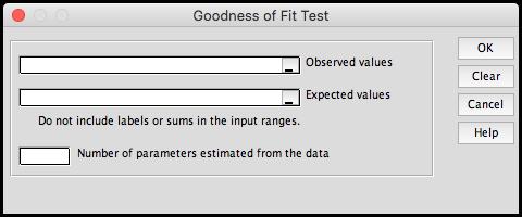 Goodness of Fit Test Select the input data ranges for the observed and expected frequencies. You must not include labels in the range.