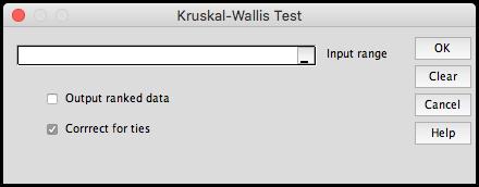 Kruskal Wallis Test Within the input range each column will be considered a group.