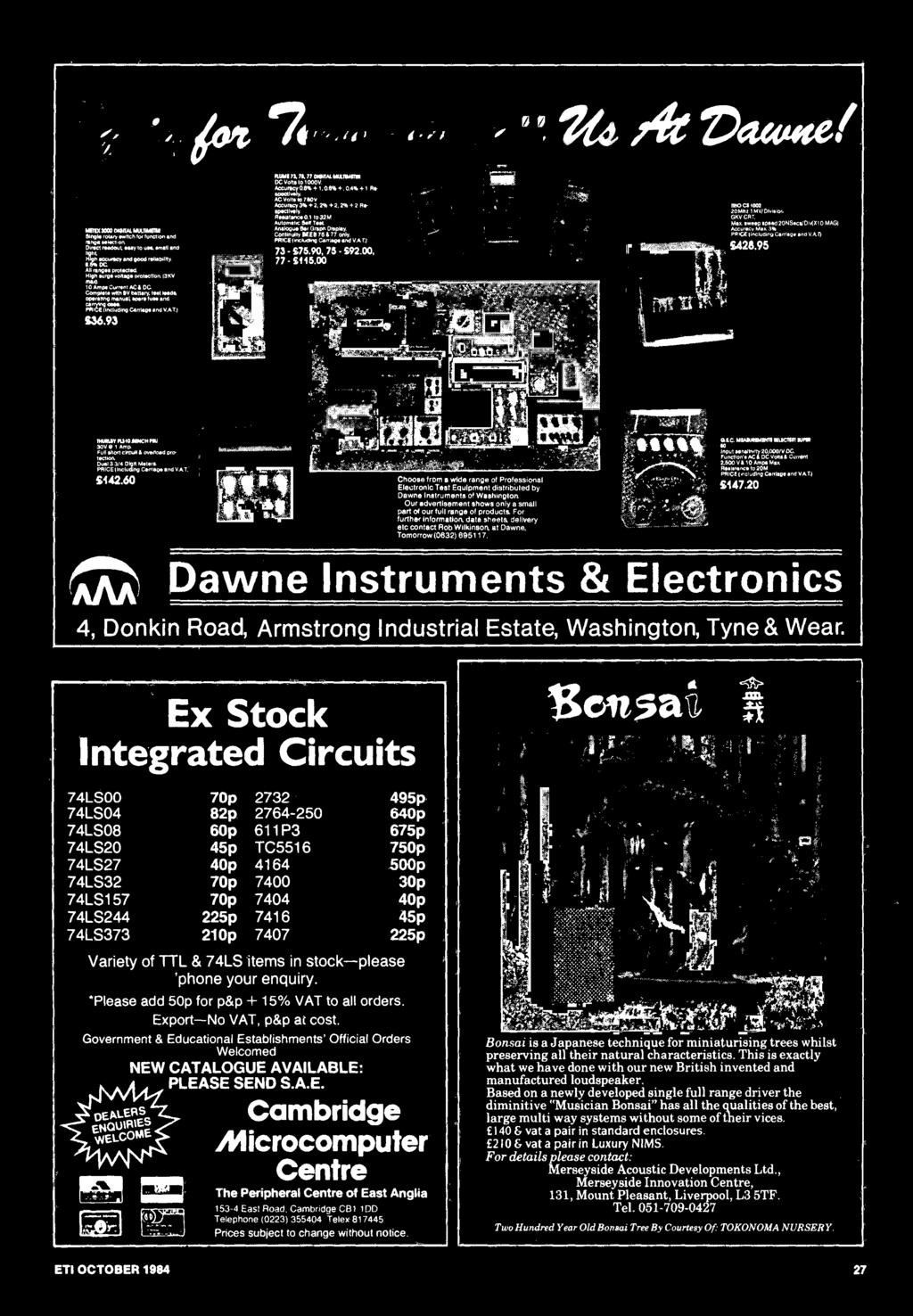 60 na Choose from a wide range of Professional Electronic Test Equipment distributed by Dawns Instruments of Washington. Our advertisement shows only a small part of our full range of products.
