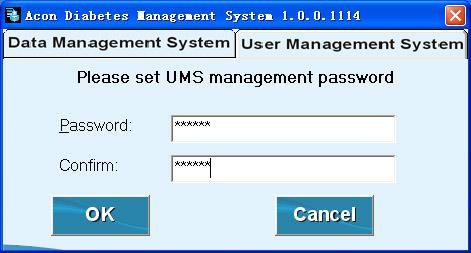 manage Providers, and their passwords for entering glucose data. Enter and confirm the new password for the UMS management password, than click Ok.
