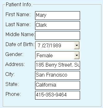 Complete all patient Info by entering the appropriate data in each field provided If you want to update the patient information, first select the patient name from