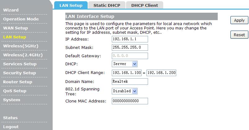 2 LAN Setup There are three submenus under the LAN Setup menu: LAN Setup, Static DHCP, DHCP Client. Click any of them, and you will be able to configure the corresponding function. 4.2.1 LAN Setup This page is used to configure the parameters for local area network which connects to the LAN port of your Access Point.