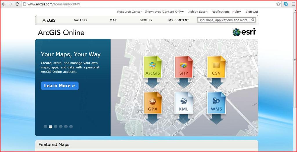 Step 2: The Basics Once you have signed into your ArcGIS Online account, you will be brought to a page that looks like this: Image 2: The log-in page for your ArcGIS Online Account At this page, you