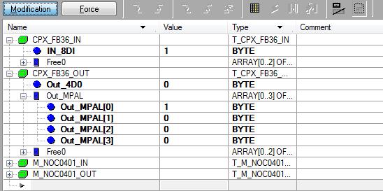 the Variables tab select CPX_FB36_IN and CPX_FB36_OUT and initialize an animation table (CTRL + T ) On the CPX
