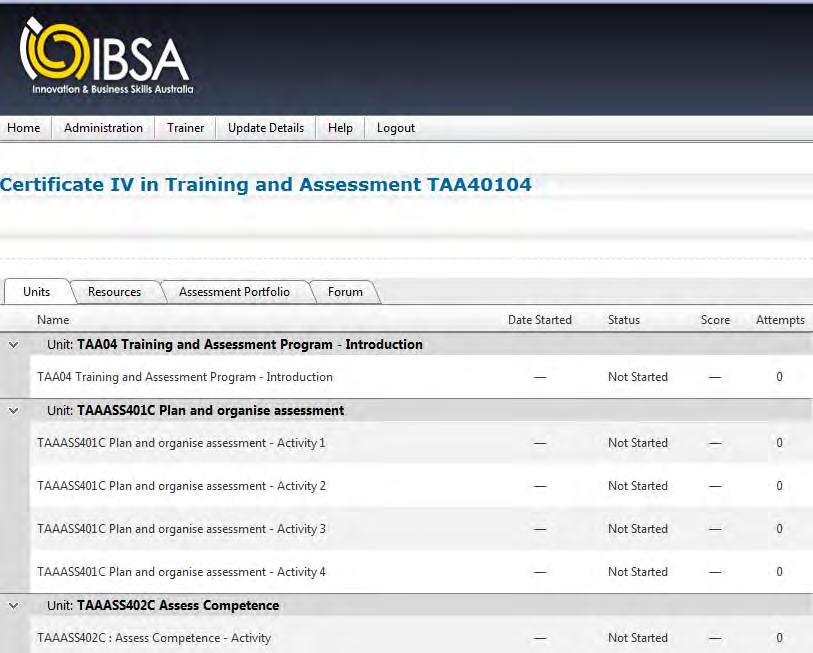 Certificate IV in Training and Assessment TAA40104 to commence learning. 6.