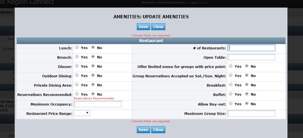 To update your information click Edit Amenities. A new window will then open for you to make any changes needed.