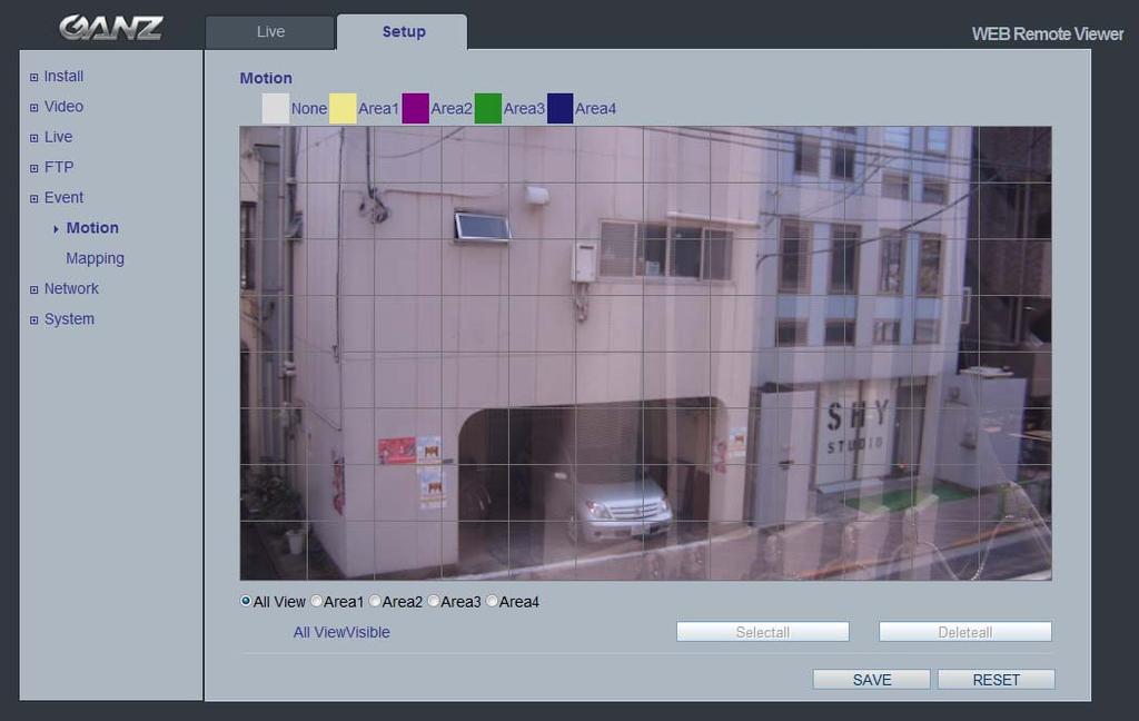 4.5.Event 4.5.1 Motion Motion Detection Motion detection is used to generate an alarm whenever movement occurs within the video image. A total of 4 motion detection zones can be configured.