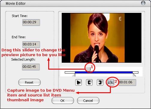 2 to capture the current image to be DVD Menu item and source list item thumbnail image.
