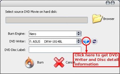 2. Click Button to DVD Writer Device and Disc detail information as the following