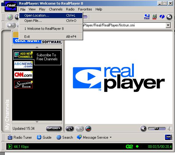 Appendix 10.12.3. Real Player Using Real Player, the procedure to receive a stream from a Centauri Streaming Server is almost the same.